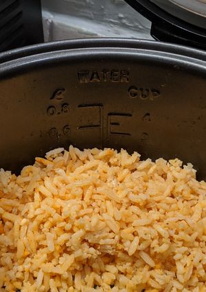 A picture of Mexican Rice in Rice Cooker.