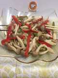Japanese shimeji (hongos) pimientos rojos, verdes!