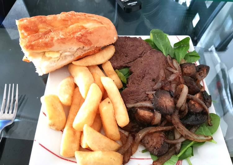 My Garlic Buttered Steak, Mushroom and Onions. š