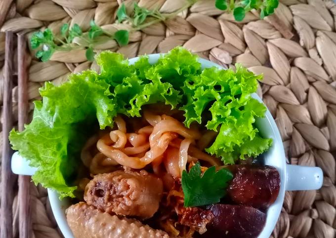 Mie bayam ayam jamur (homemade)