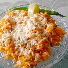 Cheese garlic tomato rice A picture of Cheese garlic tomato rice.