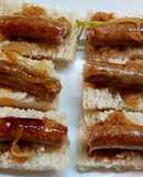 Montaditos de Salchicha fresca (Butifarra) caramelizada