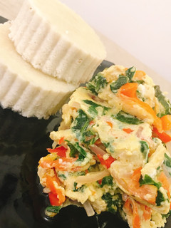 A picture of Vegetable omelette and boiled yam.