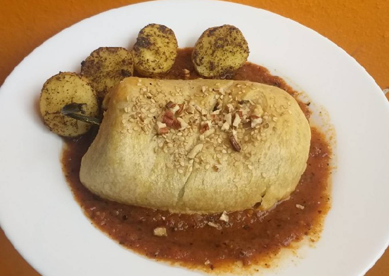 Rollo de chile poblano hojaldrado