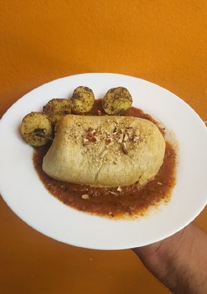 Una foto de Rollo de chile poblano hojaldrado