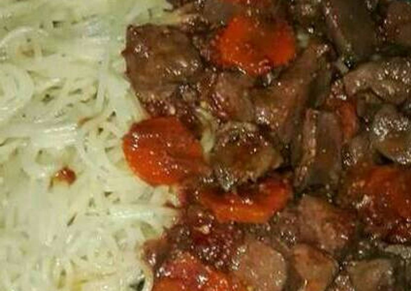 Liver stew and spaghetti
