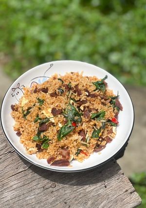 A picture of Fried Rice with Spicy Chili Paste and Fried Pork.