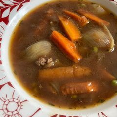 Leftover roast dinner soup A picture of Leftover roast dinner soup.
