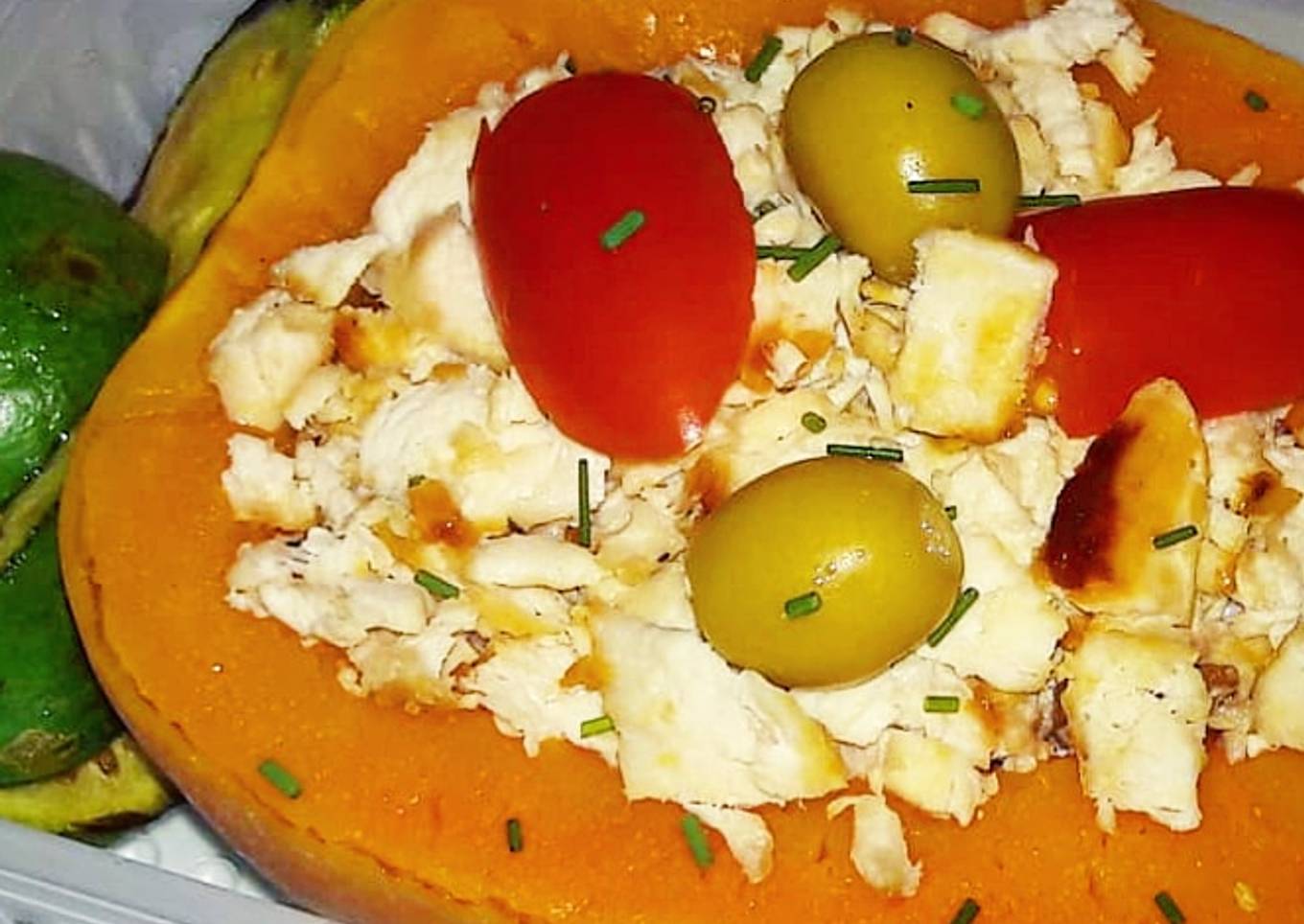 Calabaza rellena de pollo