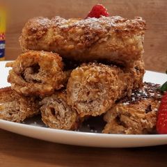 A picture of Peanut butter and jam bread rolls.