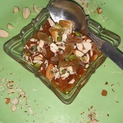 A picture of Suji halwa milk dip.
