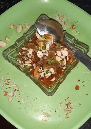A picture of Suji halwa milk dip.