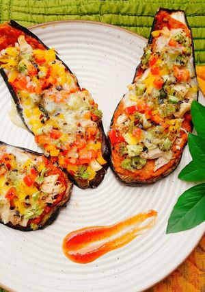 A picture of Easy Eggplant or Brinjal Pizza.