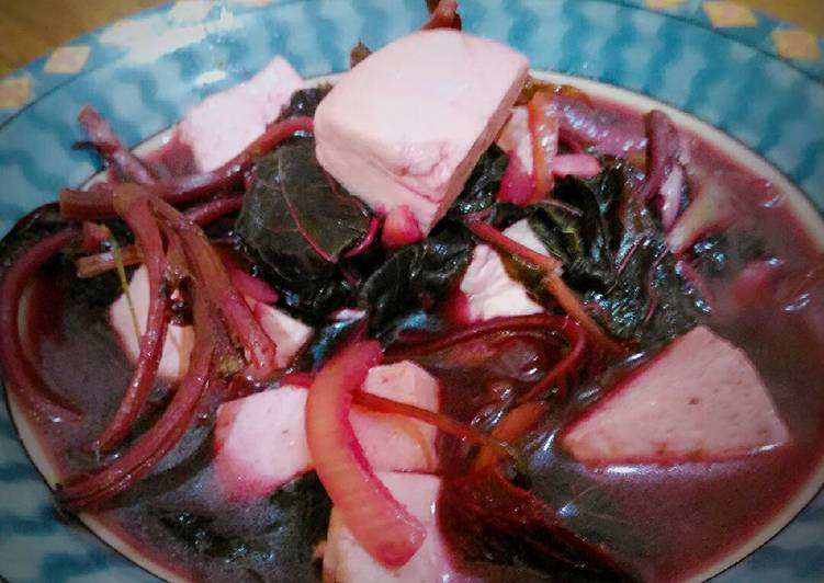 Bayam merah tumis tahu putih