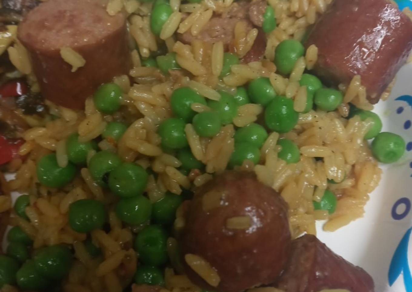 Smoked beef sausage and yellow rice