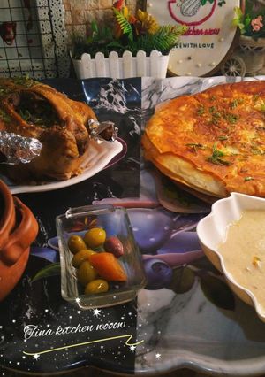 صورة لوصفة اكل مصري جميل اوي بطة وصينية رقاق باللحمة وورق عنب باللحمة وكشك مصري
