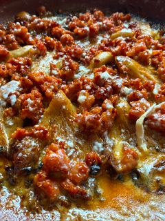 Una foto de Setas con picadillo de chorizo y queso de cabra