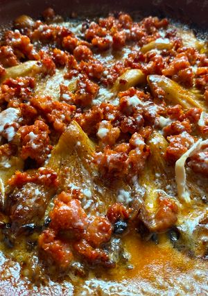Una foto de Setas con picadillo de chorizo y queso de cabra
