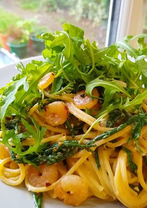A picture of Spaghetti with Samphire and Shrimp.