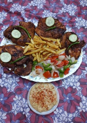 A picture of Chicken steak with tandoori sauce.