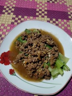 Foto resep Pokcoy siram Daging Cincang Saus Tiram