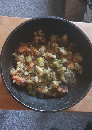 A picture of Roasted Swede Brussel Sprouts Bubble and Squeak.