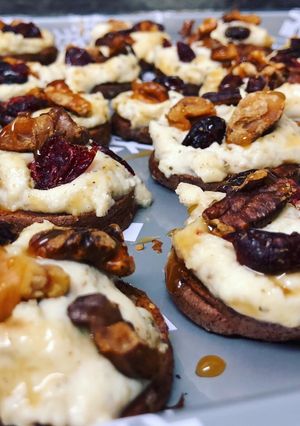 A picture of Sweet Potato Rounds With Herbed Ricotta And Walnuts.