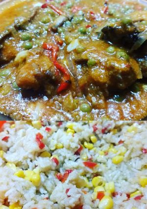 Una foto de Picante de pollo con arroz graneado