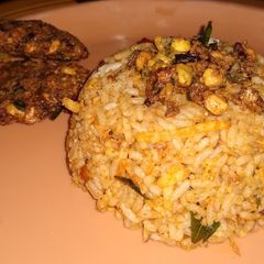 A picture of Vangi bath/brinjal rice.