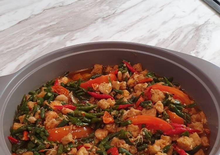 Tauco goreng pedas (udang, tempe,kacang panjang)