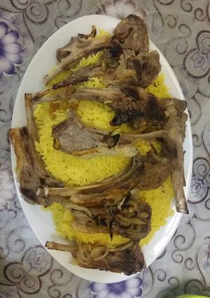 A picture of Lamb Chops with Basmati Rice.