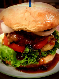 A picture of Mike's Double Decker Sweet Hawaiian Swiss Burgers.