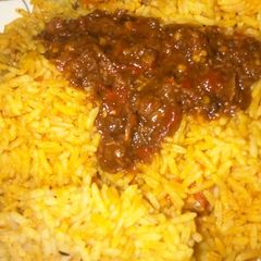 Jolof rice with vegetable stew A picture of Jolof rice with vegetable stew.
