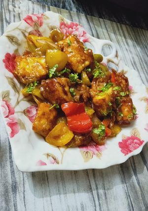 A picture of Restaurant style cheese chilli.