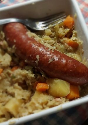 Une photo de #chalengeconfortfood Chou frisé aux Montbéliard