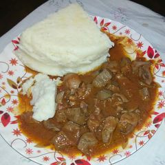 A picture of Stewed Liver with Ugali.