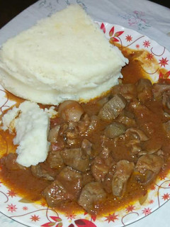 A picture of Stewed Liver with Ugali.