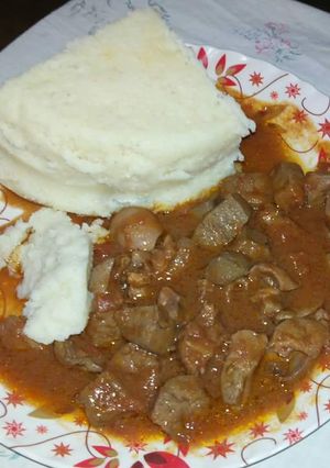 A picture of Stewed Liver with Ugali.