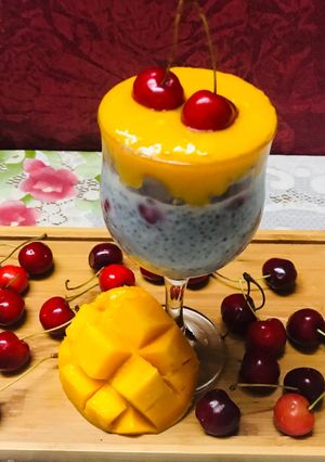 A picture of Mango cherry chia pudding.