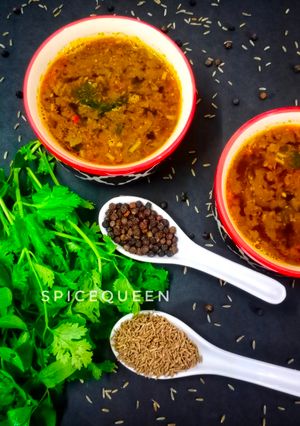 A picture of Jeera Milagu Rasam.