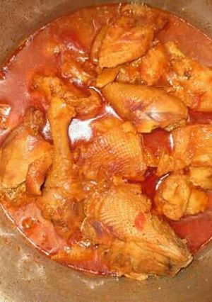 A picture of Stewed Kienyeji chicken.