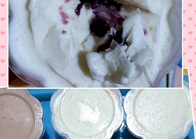 Ice cream vanila blueberry, milo choco ball