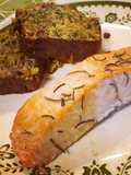 Salmón rosado con budín de verduras