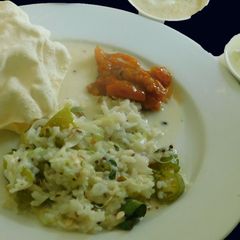 A picture of Pachadi saatham- Lemon cucumber pachadi with left over rice.