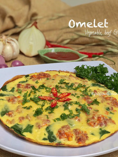 Foto resep Omelet Vegetable, beef & cheese