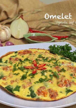Foto resep Omelet Vegetable, beef & cheese
