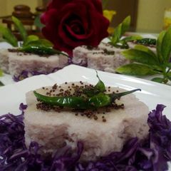 A picture of Purple cabbage flower dhokla.