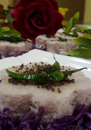 A picture of Purple cabbage flower dhokla.