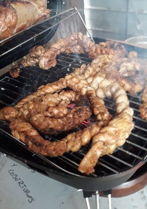 Una foto de Chunchules a las brasas con harina tostadas y Merkén