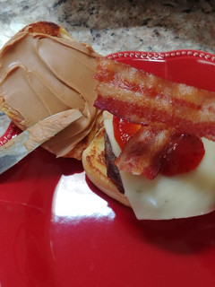 A picture of Thai Peanut Butter Bacon Cheeseburgers.